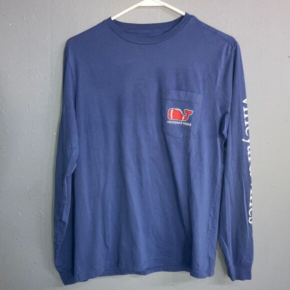 Vineyard Vines Men's Classic Blue Long Sleeve Tee Football Theme XS #711 - Picture 1 of 6